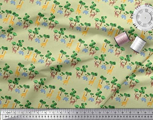 Памучен трикотажная плат Soimoi, кърпа с изображение на дървета, жирафи и северните елени ширина 58 см