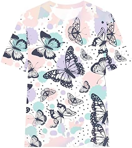 Дамски Блузи с цветен Модел на Пеперуда, през Цялата Силует, Блуза от Ликра, Къс ръкав 1/2, Основни Блузи за