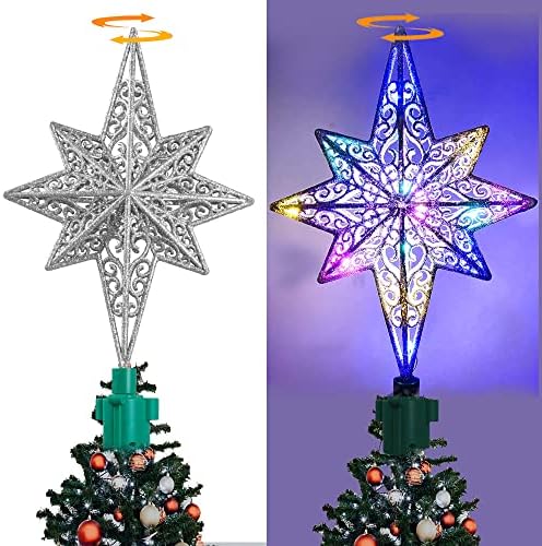 Коледна звезда Коледа в цилиндър С подсветка Звездата на витлеем Коледа Topper Въртящ се на 360 ° и 8-Точков Коледен Брилянтен Звезден Украшение с 20 led разноцветни елект?