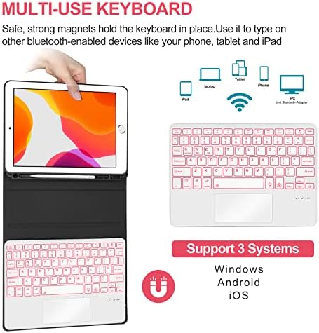 Калъф BORIYUAN за iPad 10.2 9th / 8th / 7th поколение със сензорен панел, 7 Цвята Осветление, Подвижна клавиатура