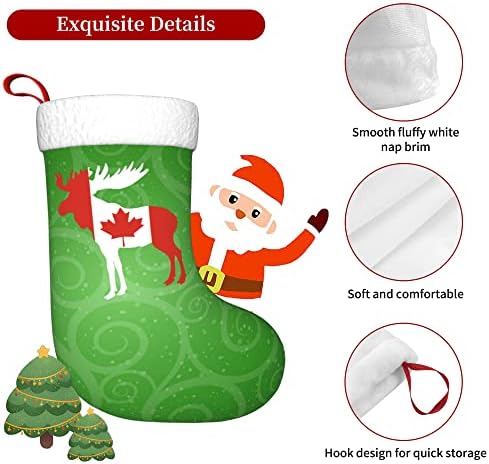 QG ZZX Коледни Чорапи с Бяла Супер Меки Плюшени Белезници, Коледни Чорапи с Участието на Лосове с Канадския Флаг, Коледна