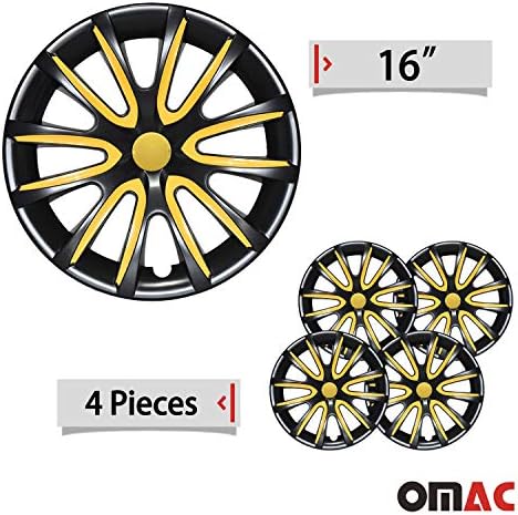 Шапки OMAC 16 инча за Ram ProMaster Черно-жълти и 4 бр. Капака Джанти - Шапки ступиц - Подмяна на външната повърхност на автомобилни гуми
