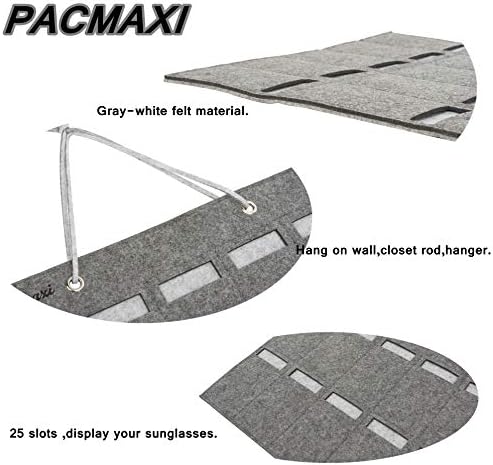 Органайзер за съхранение на слънчеви очила PACMAXI, монтиран на стената джоб за слънчеви очила, окачен титуляр за съхранение на очила, дисплей за очила. (Сив, 25 слота)