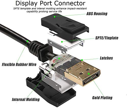 Кабел UKYEE DisplayPort дължина от 6 фута, 2 комплекта Кабел за монитор (порт на дисплея) DP-Displayport 1.2, кабел