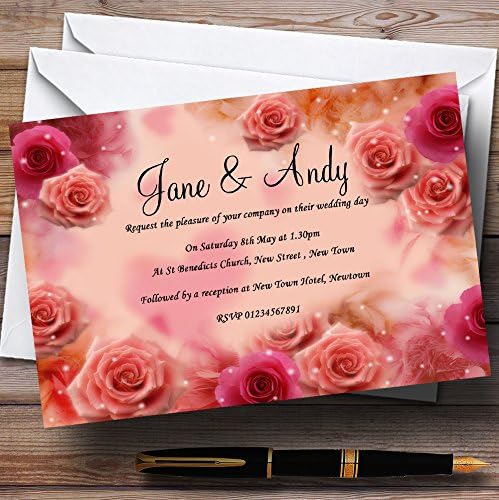 Пощенска картичка Съдържа Прасковени И Розови Цветове, Зашеметяващи Персонални Покани за Сватба