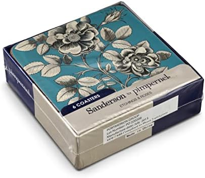 Влакчета Pimpernel Sanderson Etchings & Roses Blue Collection | Комплект от 6 броя | Дъска с корк подплата | Термостойкая и