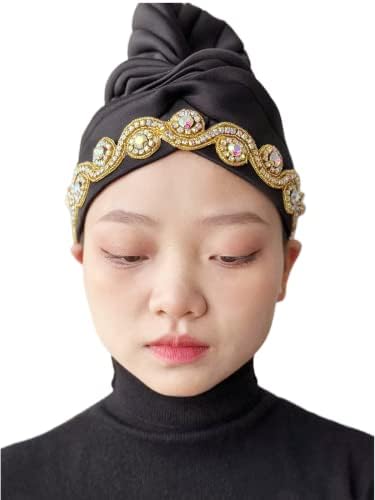 Тюрбан шапки за жени, главоболие обръч Плиссированная покриване на индийската кристали Реколта парти шапка