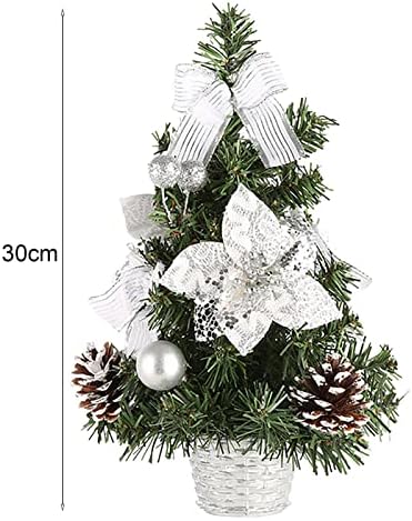 1-Подножието Мини-Настолна Коледно дърво с украса, 12-Инчов Бяла Изкуствена Коледна елха за вашия офис, Празнични украси,