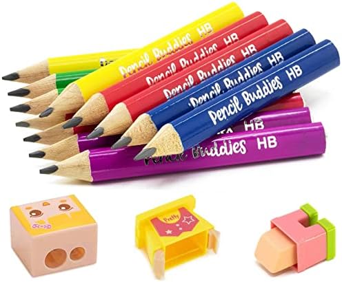 Къса гигантски моливи за децата в предучилищна възраст на детската градина, деца и начинаещи - 12 Дебели моливи и 1 Острилка и Гумичка за Моливи № 2, Триъгълна дръжка,