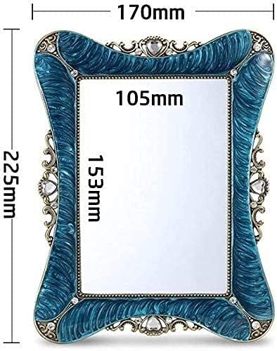 Огледало ATAAY Огледало за грим, Метално Десктоп Огледало за Тоалетка вечеря в Европейски Стил, Едностранно Малко огледало (Цвят: Бял) (син)