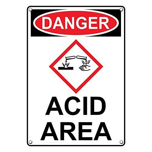 Защитени от атмосферни влияния Пластмаса Вертикален знак OSHA-GHS Опасност Acid Area с Текст и символ на английски