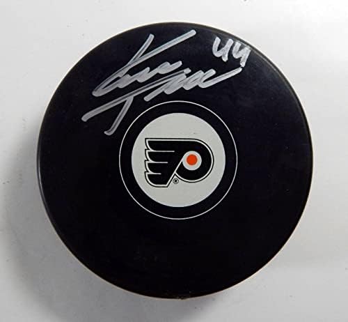 Киммо Тимонен №44 Подписа хокей шайба Филаделфия Флайърс в НХЛ Авто Щайнер 11 - за Миене на НХЛ с автограф
