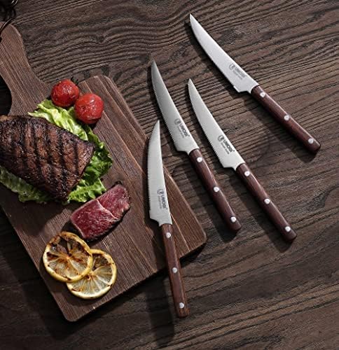 Комплект кухненски ножове UMOGI от 6 теми и Комплект Ножове за стек от 8 теми С Зазубренным Ръба - Естествена