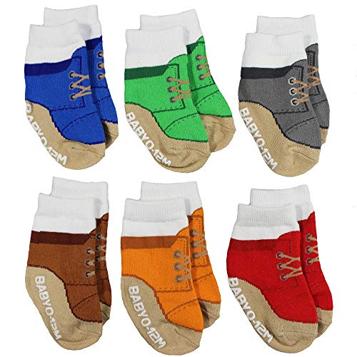 Чорапи за малки момчета, подобни на обувки Chukka Desert Boots – 6 двойки нескользящих чорапи – На възраст 0-12 месеца