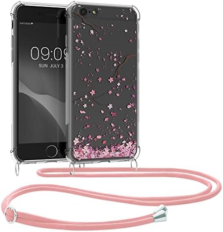Калъф kwmobile през рамо, съвместима с каишка за Apple iPhone 6 / 6S - Розов цвят череша / Тъмно Кафяв / Прозрачен