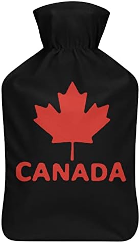 Бутилка за Гореща Вода от Клен с Канадски Флага с Меки Плюшени Капак, Топло Гума Чанта За Впръскване на Вода 1000 мл