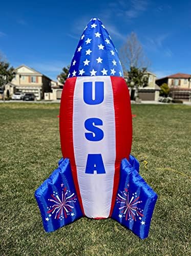 6 Фута Висок Патриотичен Деня на Независимостта на 4 юли Надуваем САЩ Американският Флаг на Ракета Кораб на Ракета Кораб Предварително Осветени Led Светлини Открит и