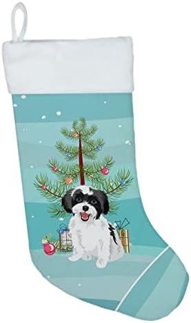 Carolin's Treasures WDK3166CS Shih Дзъ Черно-Бял 3 Коледни Чорапи, чорапи за окачване на камината, Коледен Сезон, декорация