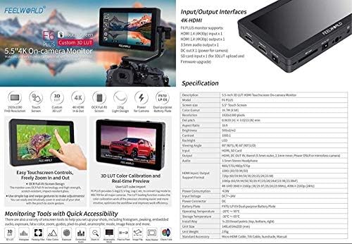 FEELWORLD F6 Plus 5,5-инчов 3D сензорен екран IPS с резолюция FHD1920x1080, поддръжка областта на монитора 4K, HDMI на огледално-рефлексен фотоапарат, вход за постоянен ток и Type-C с акуму?