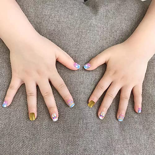 SIUSIO 124 бр 6 Опаковане. Детски акрилни режийни ноктите, приклеивающиеся хубав предварителни лепило, пълно покритие, блестящ градиентный цвят, с преливащи се цветове ?