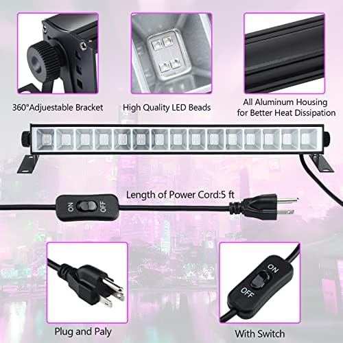 Xinnun 6 Опаковки 24 Watt led Черен лампа S, прожектор Blacklight с вилица, превключвател и 5-футовым един кабел, С площ