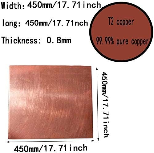 YIWANGO 99,9% Чиста медна Ламарина, метален лист Материал Промишлени Материали Чист Меден лист (Размер: 450x450x0,8 мм)