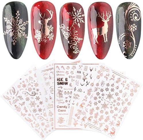 Коледни Стикери за нокти - 9 Листа, Стикери за дизайн на ноктите с участието на Лосове, Празнични Декорации за нокти, 3D Самозалепващи Етикети във формата на Снежинки,