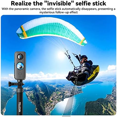 Невидима селфи-стик TELESIN за GoPro Insta360 (120 см/47,2 инча), лек удължител от въглеродни влакна за камера
