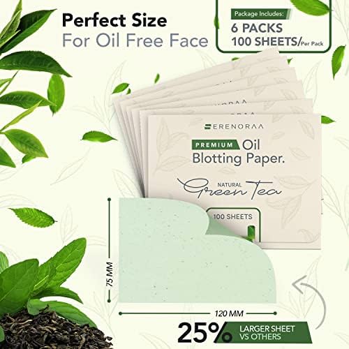 Кърпички за лице с масло от зелен чай премиум-клас от естествени масла от зелен чай - 6x100 листа с Много голяма попивателна хартия с дебелина 5x3 инча за мазна кожа - за ?