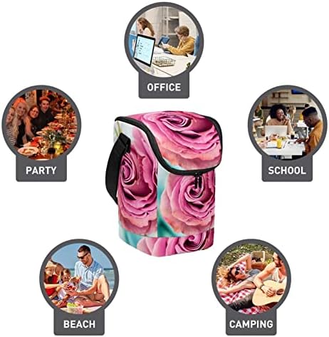 Чанта за обяд за Жени и Мъже, Изолирано Чанта-тоут с Регулируем пагон за Училище, на Работа, на Пикник, Къмпинг, с Кутия за обяд Розов Цвят