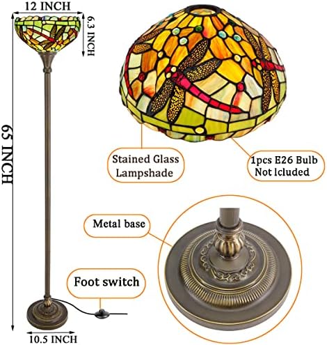 Под лампа ZJART Torchiere Тифани, лампион от витражного стъкло в стил водни кончета, стоящ лампа-фенерче с височина 65 см, подходящ за осветление на хола, кабинета, офиса и д?