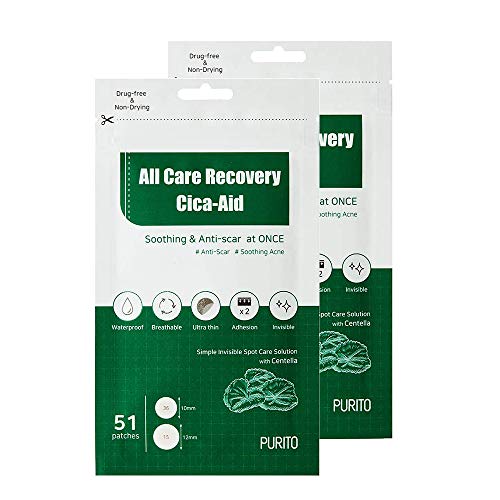 Петна от акне PURITO, Опаковка от 2 броя, All Care Recovery Cica-Aid 51 Помощ, Препарат за премахване на петна от