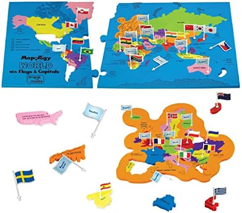 Пъзел Imagimake Mapology Карта на света | Включва знамена на света | Забавни играчки за деца на 5-7 години | Пъзели за