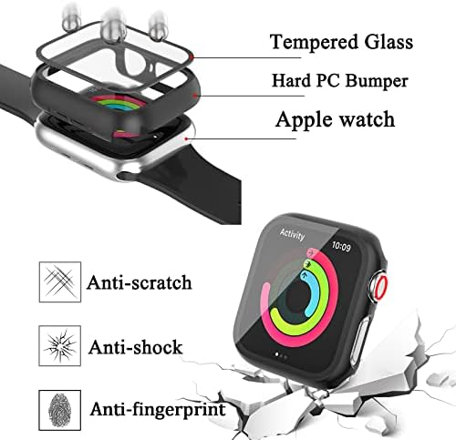 [12 опаковки] Калъф е Съвместим с Apple Watch Series 8 Series 7 41 мм, с фолио от закалено стъкло, защитен калъф за твърд