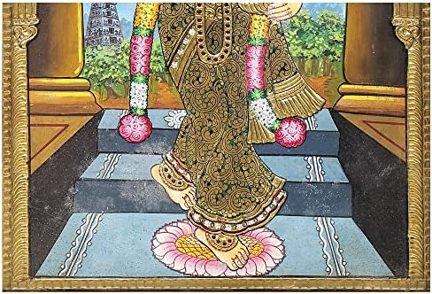 Снимка на Екзотична Индия 17 x 21 Богинята Лакшми Танджоре | Традиционните Цветове С 24-Каратово злато | Рамка