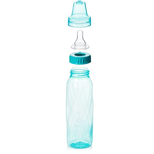 Класически пластмасови бутилки Evenflo за хранене със стандартно гърло и за бебета и новородени - Тюркоазени /Зелени /сини, 8
