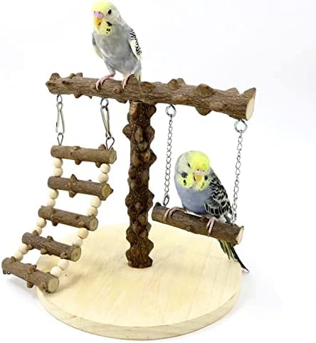 VIEDZMY Bird Toys Папагали Дървена Поставка Детска Площадка, Птичи място за спане с Вдигане стълби за папагали, Неразлучников и Попугаек – Малки