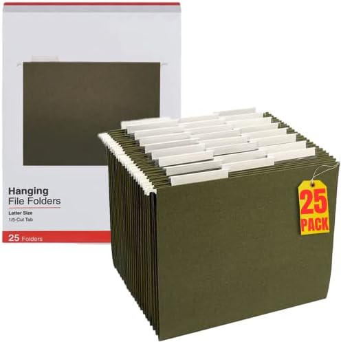 1InTheOffice Висящи Папки с файлове с Размер на буквата, Висящи Папки-Организаторите за файлове, Стандартни Зелени Усилвател на Висящи Папки, 1/5 разделите, 11 pt. - 25 опаковк?