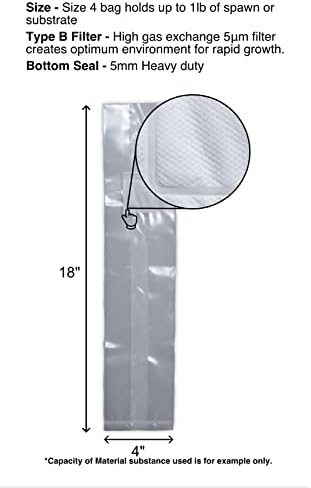 Unicorn Bags 4B OxoD Чанта за отглеждане на гъби от Сверхмалого полипропилен 4 x 3x 18 С филтър 0,5 Микрона,