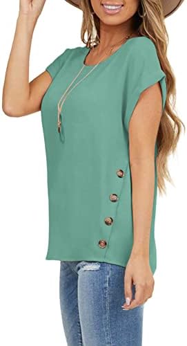 Дамски Блузи с къс ръкав TICTICMIMI, Ежедневни Тениски с Кръгло деколте, Основни Летни Тениски Свободно Намаляване със Странични