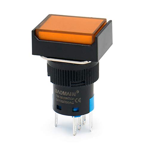 Baomain 5/8 16 мм Бутон Превключвател Незабавен Правоъгълен Капачка Led Лампа Оранжева Светлина DC 12V SPDT 5 Pin