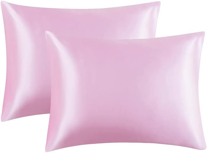 2 Опаковки сатен покрива възглавница за деца с цип, Луксозни и копринено Меки Пътни калъфка с цип (стандартни, розови)