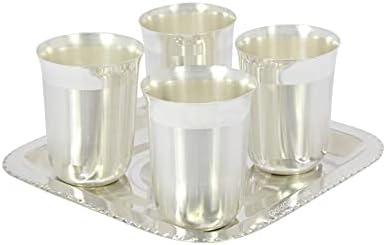 ИДЕИ ЗЛАТНИ ПОДАРЪЦИ GoldGiftIdeas Посеребренный Сервировочный Комплект за Стъклен Поднос Даниела Мат Комплект Стъклени чаши, Комплект Чаши за вода от 4