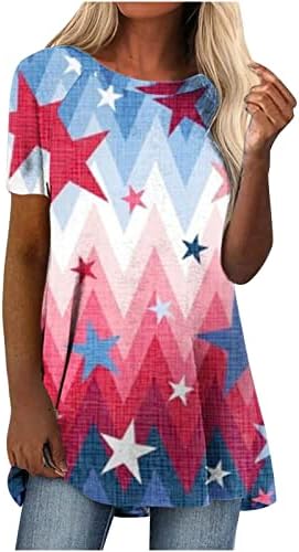 Блузи с къс ръкав за момичета, Лято-Есен, през Цялата Силует, Патриотични Върховете в Ивица с участието на Звезди, Тениски, Дамски Дрехи 2023