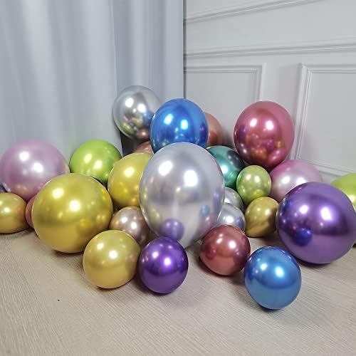 ANAHAT 12 инча Метални Разнообразни Балони за партита 100 бр. Дебели Латекс Хромирани балони за Рожден Ден, Сватба,