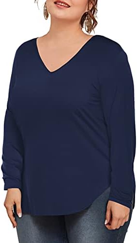 Amoretu Дамски Потници в Големи Размери, Тениска с V-образно деколте и с Къс / Дълъг ръкав, Ежедневна Блуза