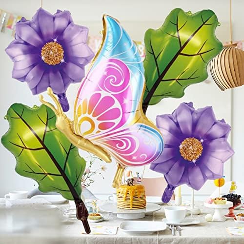 5 Бр. Балони с пеперуди от фолио, Разноцветни балони с пеперуди и Цветен Модел, Балони от Mylar във формата на Семе