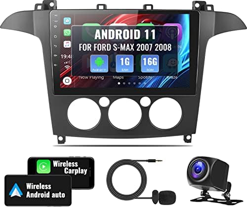 Автомагнитола Android 11 за Ford S-MAX 2007-2015 с wi-fi Carplay Android Auto, Главното устройство със сензорен екран 9 инча с Bluetooth GPS Навигация HiFi FM/RDS, WiFi + Резервно помещение AHD + микрофон