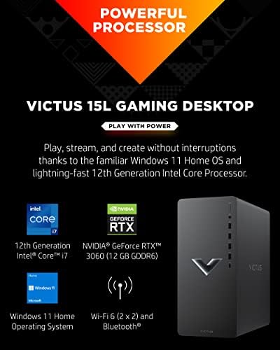 Настолна игра компютър HP Victus 15L, видео карта NVIDIA GeForce RTX 3060, процесор Intel Core 12-то поколение, 16 GB SDRAM, 512 GB SSD, главна ОС Windows11, QuickDrop, Wi-Fi и Bluetooth (TG02-0040,2022)