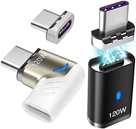 SHEEAST Магнитен USB Адаптер C Под прав ъгъл Бял + Магнитен USB Адаптер C Пряк Черен -3 върха 120 W Бързо Зареждане на 5Pin